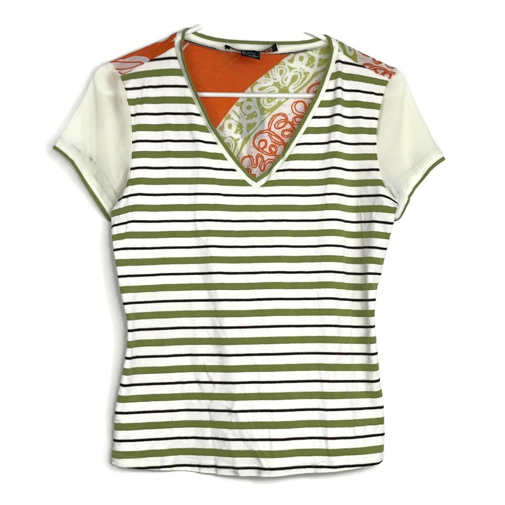 Yansi Fugel Rayon V-Neck Striped Floral Shirt